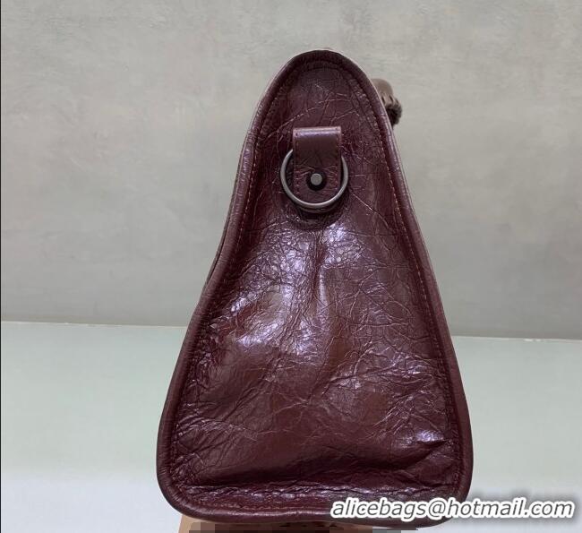 Good Taste Balenciaga Le City Medium Bag in Arena Storico lambskin 0925 Burgundy 2025