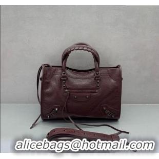 Best Price Balenciaga Le City Small Bag in Arena Storico lambskin 0925 Burgundy 2025