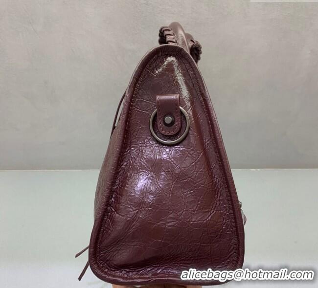 Best Price Balenciaga Le City Small Bag in Arena Storico lambskin 0925 Burgundy 2025