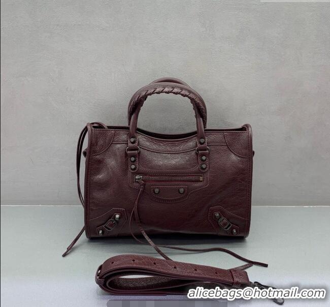 Best Price Balenciaga Le City Small Bag in Arena Storico lambskin 0925 Burgundy 2025