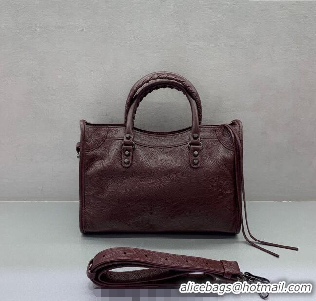 Best Price Balenciaga Le City Small Bag in Arena Storico lambskin 0925 Burgundy 2025