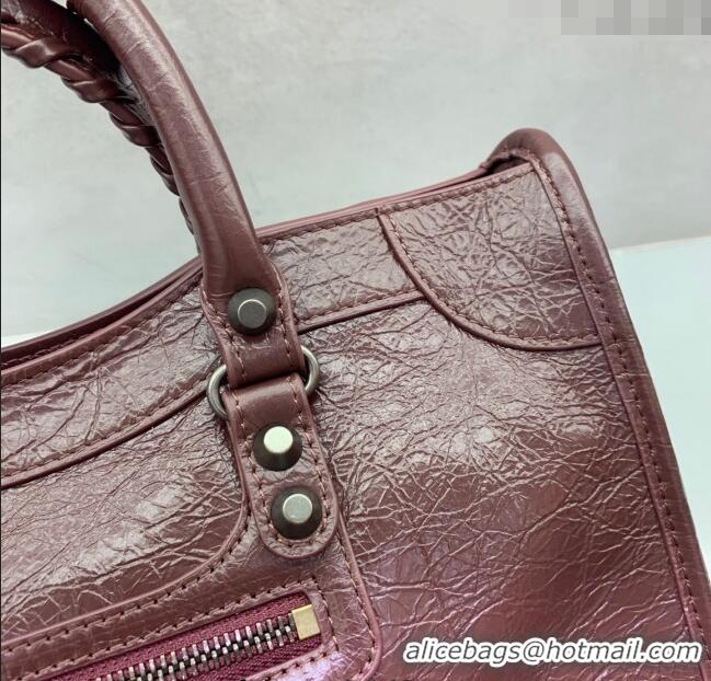 Best Price Balenciaga Le City Small Bag in Arena Storico lambskin 0925 Burgundy 2025