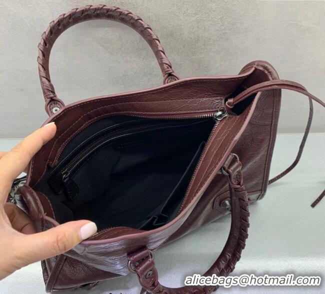 Best Price Balenciaga Le City Small Bag in Arena Storico lambskin 0925 Burgundy 2025