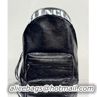 Top Quality Balenciaga Explorer Backpack Bag in Arena Lambskin with Letters Print 20142 Black 2025