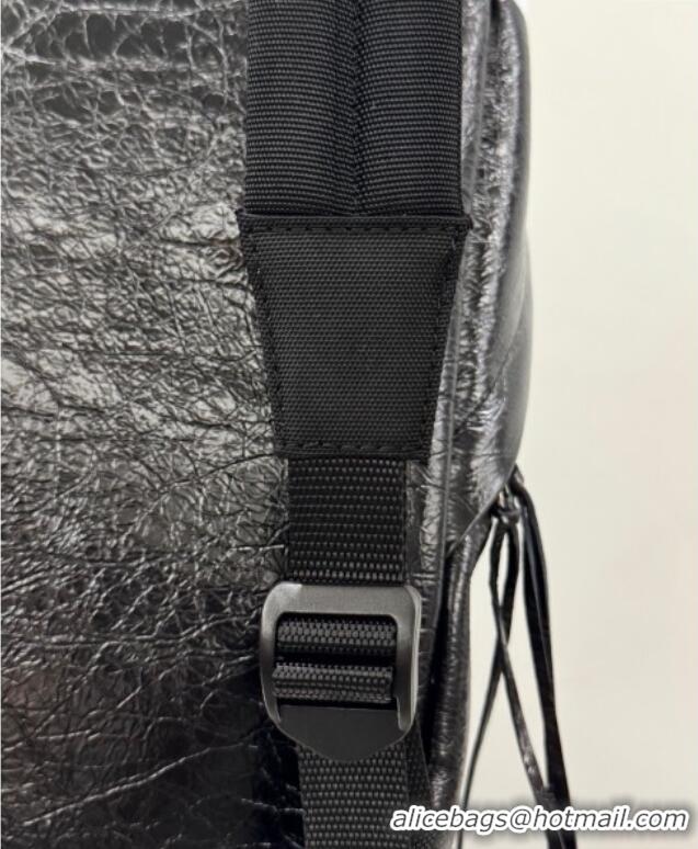 Top Quality Balenciaga Explorer Backpack Bag in Arena Lambskin with Letters Print 20142 Black 2025