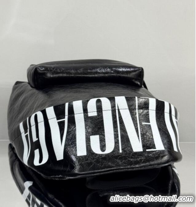 Top Quality Balenciaga Explorer Backpack Bag in Arena Lambskin with Letters Print 20142 Black 2025