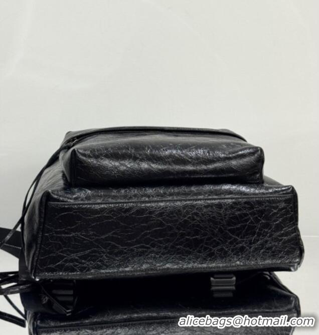 Top Quality Balenciaga Explorer Backpack Bag in Arena Lambskin with Letters Print 20142 Black 2025
