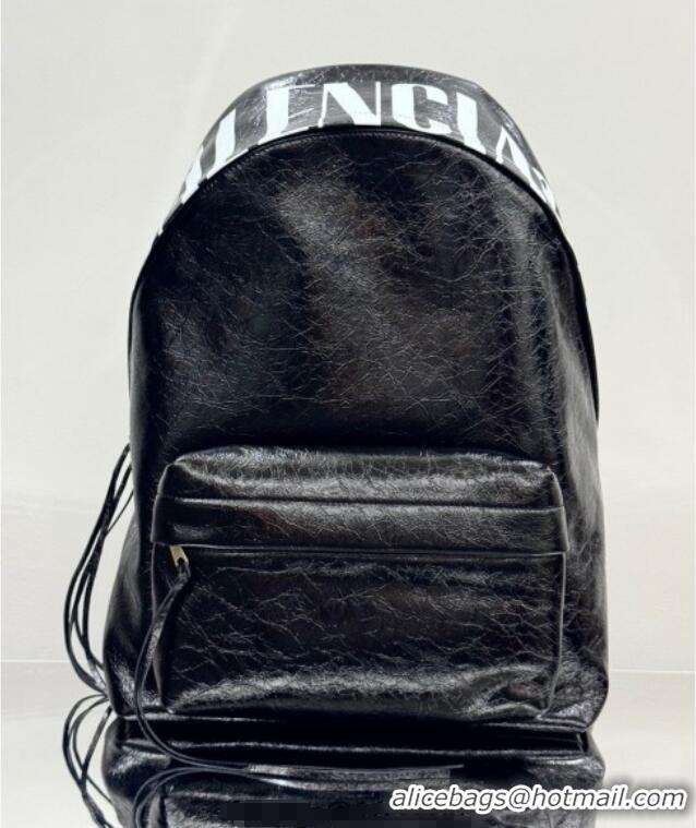 Top Quality Balenciaga Explorer Backpack Bag in Arena Lambskin with Letters Print 20142 Black 2025