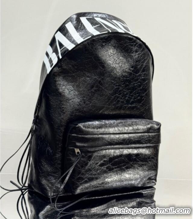 Top Quality Balenciaga Explorer Backpack Bag in Arena Lambskin with Letters Print 20142 Black 2025