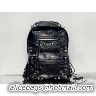 Super Quality Balenciaga Le Cagole Backpack Bag in calfskin leather With aged-silver hardware 20144 Black 2025