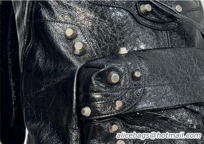 Super Quality Balenciaga Le Cagole Backpack Bag in calfskin leather With aged-silver hardware 20144 Black 2025