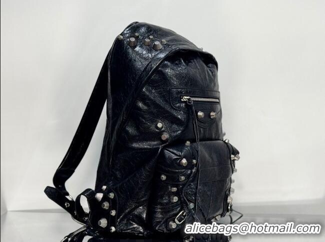 Super Quality Balenciaga Le Cagole Backpack Bag in calfskin leather With aged-silver hardware 20144 Black 2025