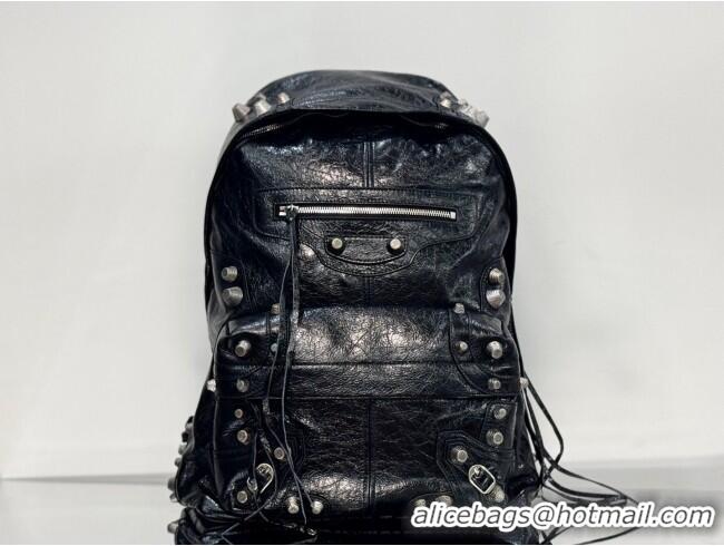 Super Quality Balenciaga Le Cagole Backpack Bag in calfskin leather With aged-silver hardware 20144 Black 2025