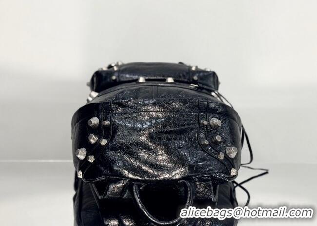 Super Quality Balenciaga Le Cagole Backpack Bag in calfskin leather With aged-silver hardware 20144 Black 2025