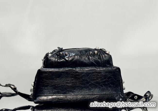 Super Quality Balenciaga Le Cagole Backpack Bag in calfskin leather With aged-silver hardware 20144 Black 2025