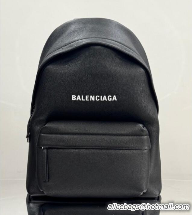New Fashion Balenciaga Everyday Backpack Bag in Litchee Grained Leather 4105A Black 2025