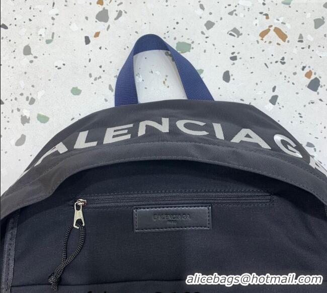 Famous Brand Balenciaga Explorer Fabric Backpack Bag with Signature 20156 Black/Blue 2025