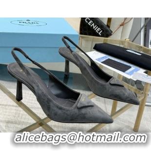 Stylish Prada Suede Slingback Pumps 7.5cm Grey 2025 1I901M 1027135