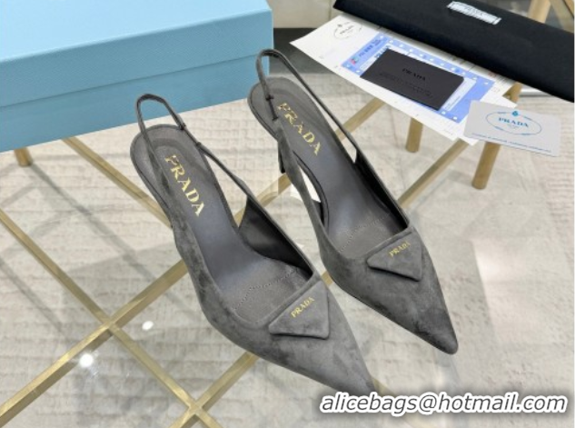 Stylish Prada Suede Slingback Pumps 7.5cm Grey 2025 1I901M 1027135