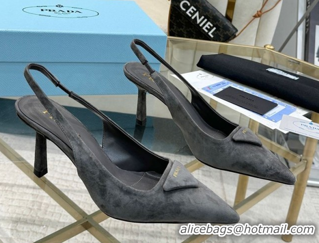 Stylish Prada Suede Slingback Pumps 7.5cm Grey 2025 1I901M 1027135