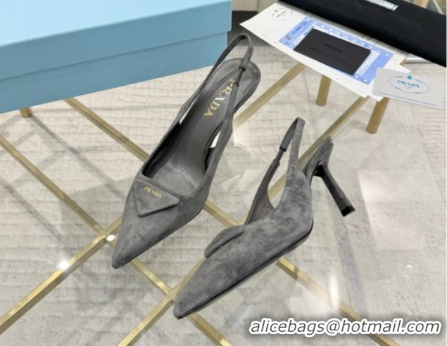 Stylish Prada Suede Slingback Pumps 7.5cm Grey 2025 1I901M 1027135