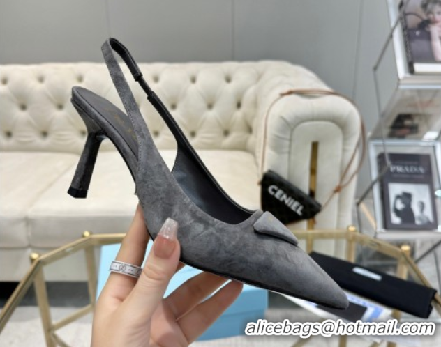 Stylish Prada Suede Slingback Pumps 7.5cm Grey 2025 1I901M 1027135
