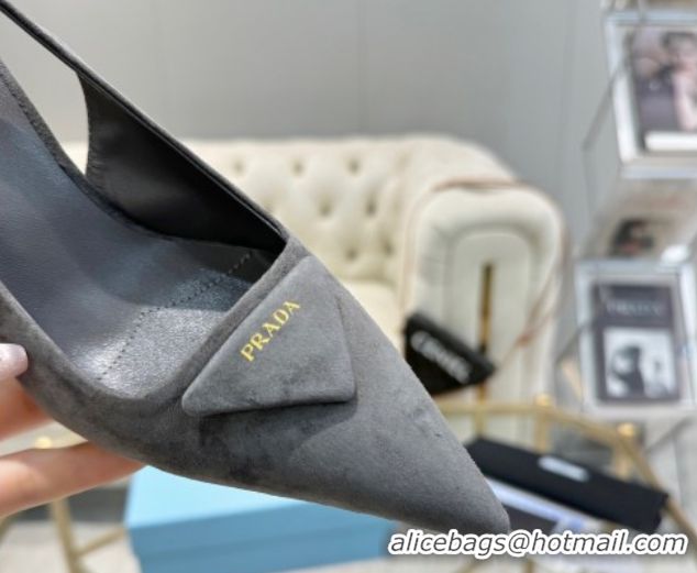 Stylish Prada Suede Slingback Pumps 7.5cm Grey 2025 1I901M 1027135