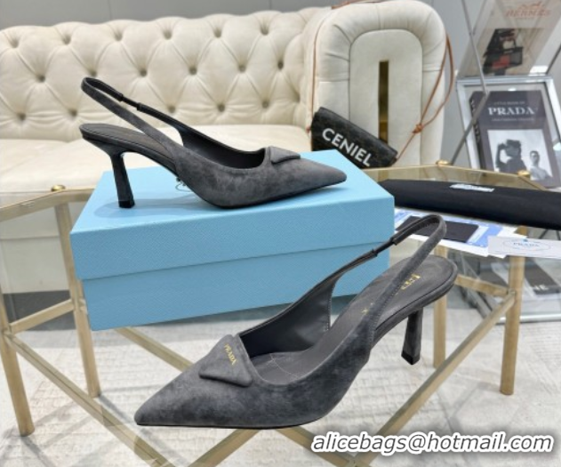 Stylish Prada Suede Slingback Pumps 7.5cm Grey 2025 1I901M 1027135