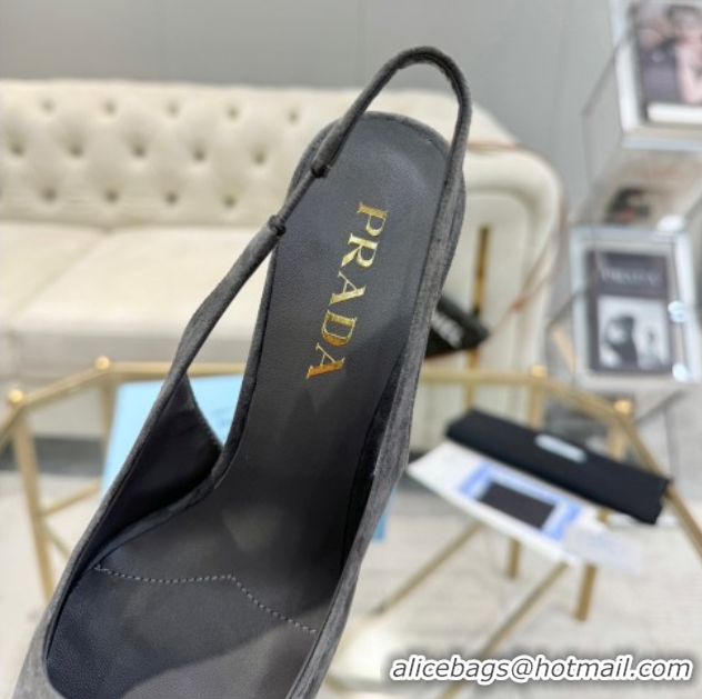Stylish Prada Suede Slingback Pumps 7.5cm Grey 2025 1I901M 1027135