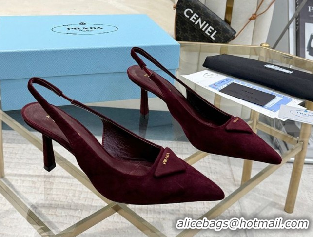Sophisticated Prada Suede Slingback Pumps 7.5cm Burgundy 2025 1I901M 1027136