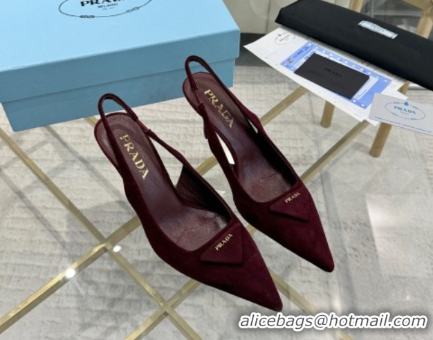 Sophisticated Prada Suede Slingback Pumps 7.5cm Burgundy 2025 1I901M 1027136