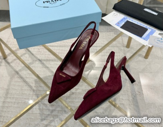 Sophisticated Prada Suede Slingback Pumps 7.5cm Burgundy 2025 1I901M 1027136