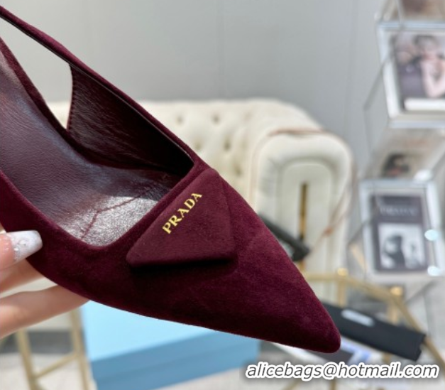 Sophisticated Prada Suede Slingback Pumps 7.5cm Burgundy 2025 1I901M 1027136