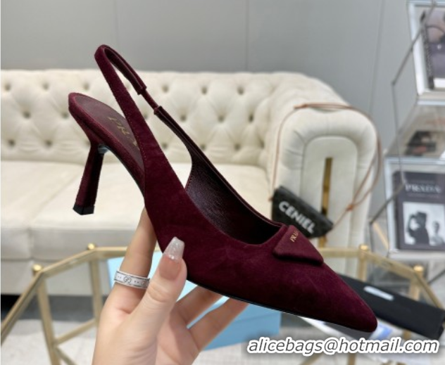 Sophisticated Prada Suede Slingback Pumps 7.5cm Burgundy 2025 1I901M 1027136