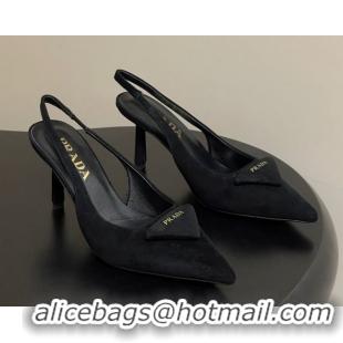 Good Quality Prada Suede Slingback Pumps 7.5cm Black 2025 1I901M 1027035