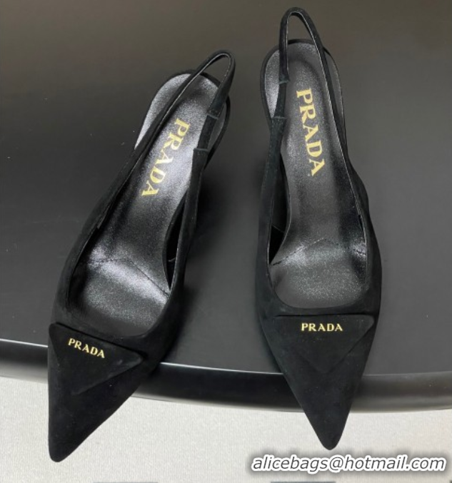 Good Quality Prada Suede Slingback Pumps 7.5cm Black 2025 1I901M 1027035