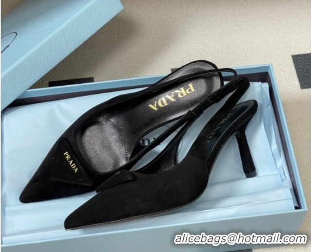 Good Quality Prada Suede Slingback Pumps 7.5cm Black 2025 1I901M 1027035