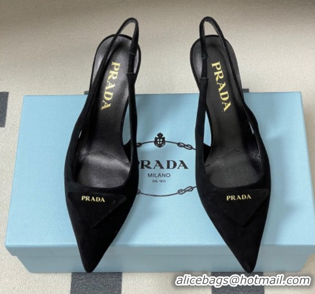Good Quality Prada Suede Slingback Pumps 7.5cm Black 2025 1I901M 1027035