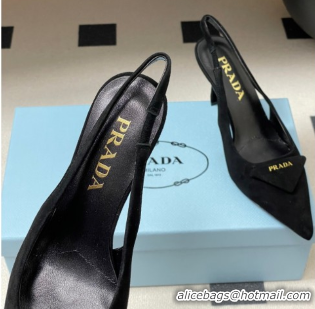 Good Quality Prada Suede Slingback Pumps 7.5cm Black 2025 1I901M 1027035