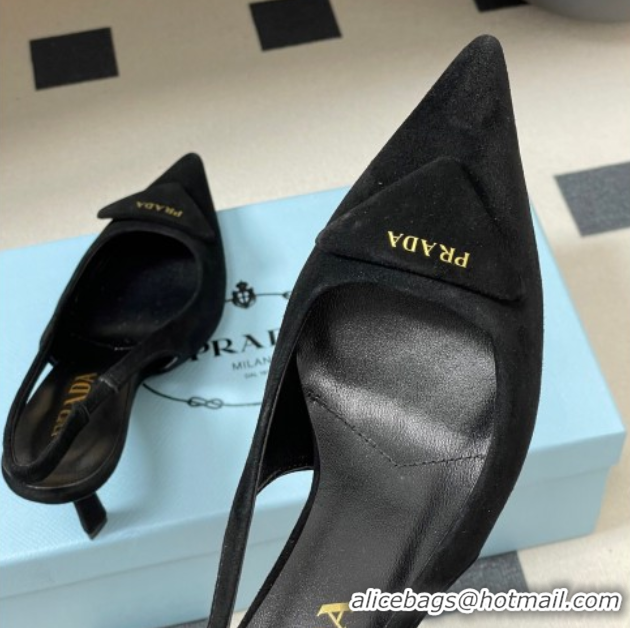 Good Quality Prada Suede Slingback Pumps 7.5cm Black 2025 1I901M 1027035