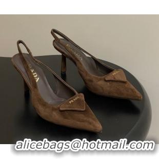 Duplicate Prada Suede Slingback Pumps 7.5cm Brown2 2025 1I901M 1027036