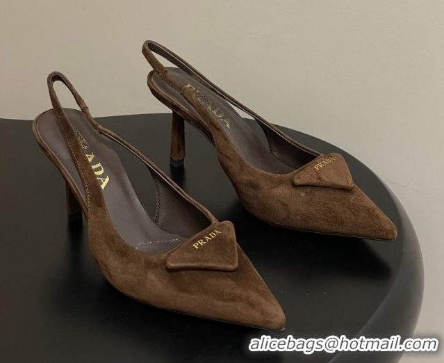 Duplicate Prada Suede Slingback Pumps 7.5cm Brown2 2025 1I901M 1027036