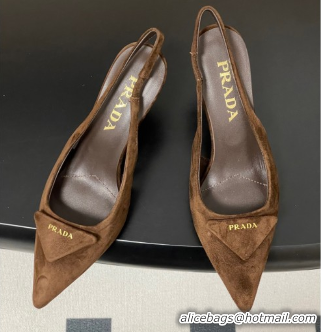 Duplicate Prada Suede Slingback Pumps 7.5cm Brown2 2025 1I901M 1027036