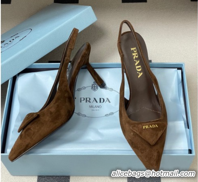 Duplicate Prada Suede Slingback Pumps 7.5cm Brown2 2025 1I901M 1027036