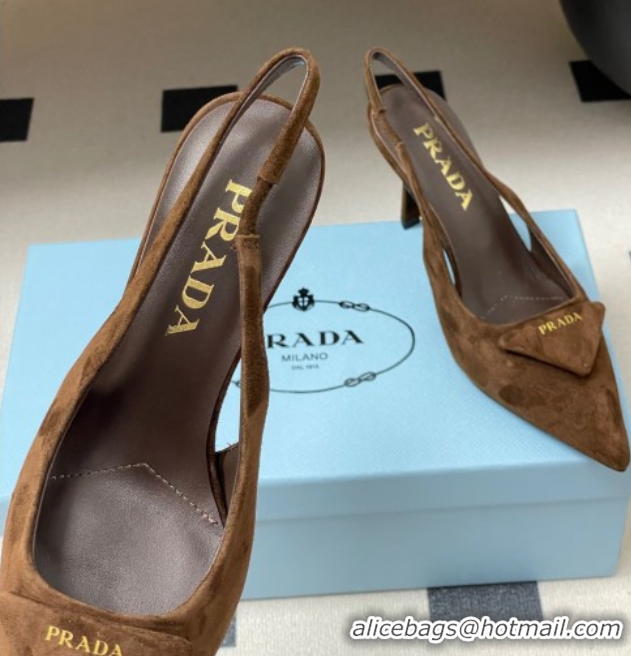 Duplicate Prada Suede Slingback Pumps 7.5cm Brown2 2025 1I901M 1027036