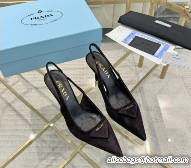 Purchase Prada Suede Slingback Pumps 7.5cm Dark Coffee 2025 1I901M 1027138