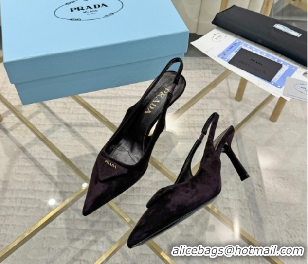 Purchase Prada Suede Slingback Pumps 7.5cm Dark Coffee 2025 1I901M 1027138