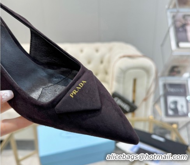 Purchase Prada Suede Slingback Pumps 7.5cm Dark Coffee 2025 1I901M 1027138