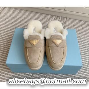 Stylish Prada Suede and Shearling Mules P112001 Beige 2025 (Women and Men)
