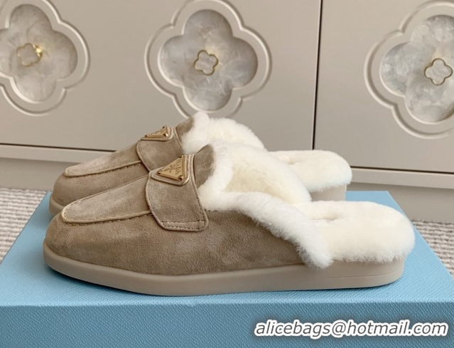 Stylish Prada Suede and Shearling Mules P112001 Beige 2025 (Women and Men)